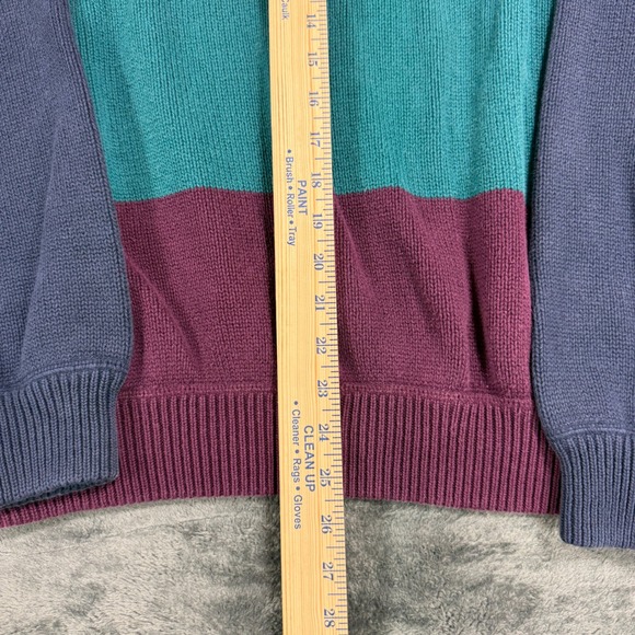 Eddie Bauer Mens XL Vintage Colorblock Crewneck Sweater Navy Teal Burgundy - Picture 8 of 9